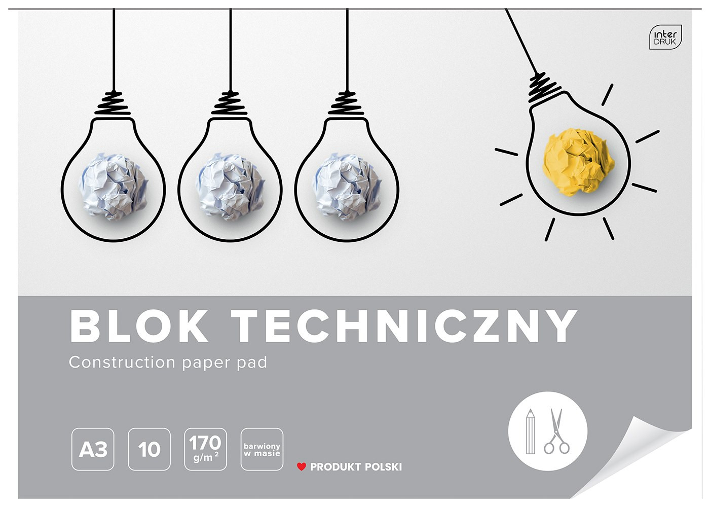 Blok techniczny A3, biały. 170g, 10 kartek, Interdruk